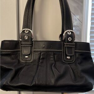 Coach Black Leather Shoulder Bag with Silver Accents